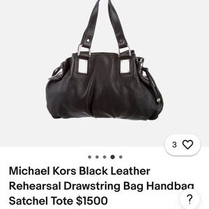 Michael Kors Black Leather Rehearsal Drawstring Satchel Tote